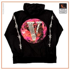 Vlone x Juice Wrld Planet Barbed Wire Black Hoodie Back - Juice Wrld Store